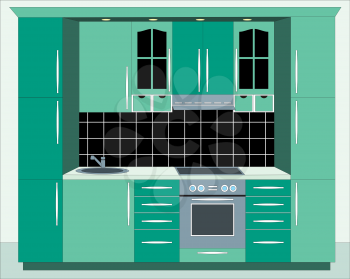 Royalty Free Clipart Image of Kitchen Cupboards