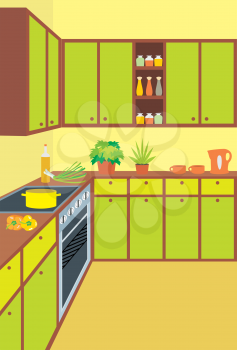 Royalty Free Clipart Image of a Green Kitchen