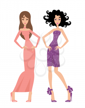 Royalty Free Clipart Image of Two Women in Dresses