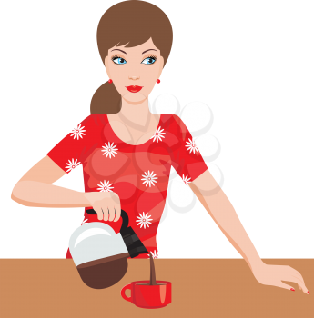 Royalty Free Clipart Image of a Woman Pouring Coffee