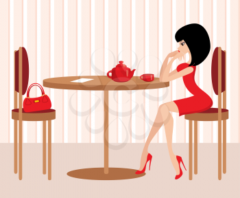 Royalty Free Clipart Image of a Woman at a Table