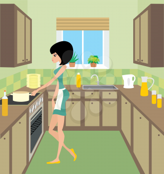 Royalty Free Clipart Image of a Woman in a Kitchen