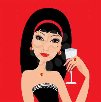 Royalty Free Clipart Image of a Woman With a Wineglass