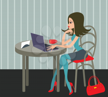 Royalty Free Clipart Image of a Girl at an Internet Cafe