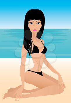 Royalty Free Clipart Image of a Woman in a Bikini on the Beach