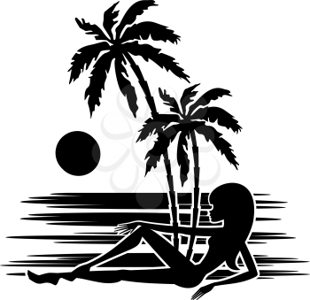 Royalty Free Clipart Image of a Woman on a Beach Silhouette