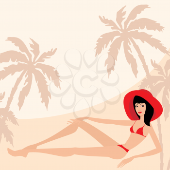Royalty Free Clipart Image of a Woman Sunbathing