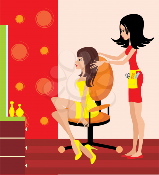 Royalty Free Clipart Image of a Woman Getting Her Hair Done