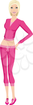 Royalty Free Clipart Image of a Woman in a Pink Jumpsuit