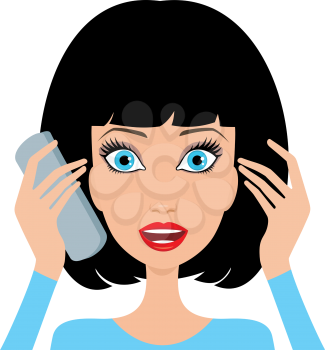 Royalty Free Clipart Image of a Young Woman Looking Surprised While Talking on the Phone