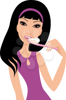 Royalty Free Clipart Image of a Woman Brushing Her Teeth