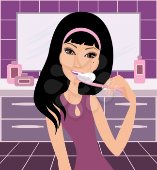 Royalty Free Clipart Image of a Woman Brushing Her Teeth
