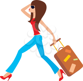 Royalty Free Clipart Image of a Woman Running With a Suitcase