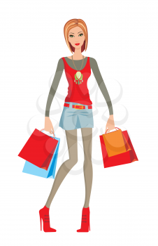 Royalty Free Clipart Image of a Girl Shopping