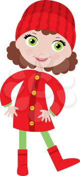 Royalty Free Clipart Image of a Little Girl in a Red Coat