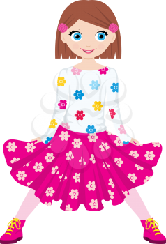 Royalty Free Clipart Image of a Girl in Flowery Clothes