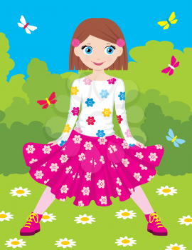 Royalty Free Clipart Image of a Girl in a Park