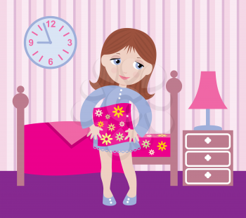 Royalty Free Clipart Image of a Girl Going to Bed
