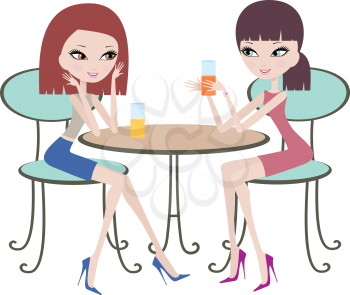Royalty Free Clipart Image of Women in a Cafe