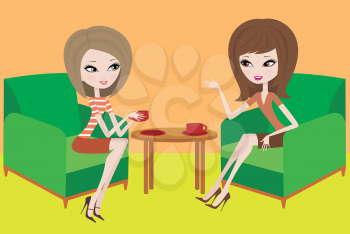 Royalty Free Clipart Image of a Two Women Having Tea