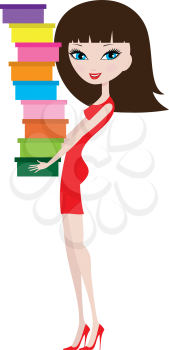 Royalty Free Clipart Image of a Girl With Shoe Boxes