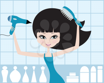 Royalty Free Clipart Image of a Girl Drying Her Hair
