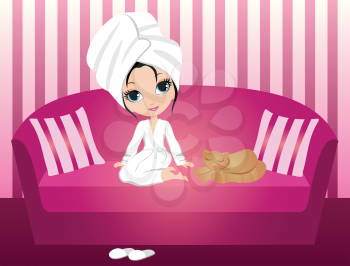 Royalty Free Clipart Image of a Woman on a Sofa