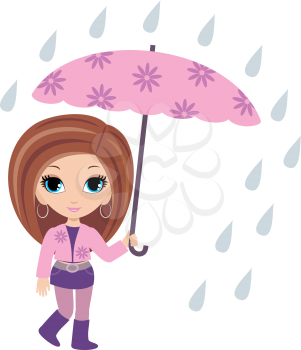 Royalty Free Clipart Image of a Girl in the Rain