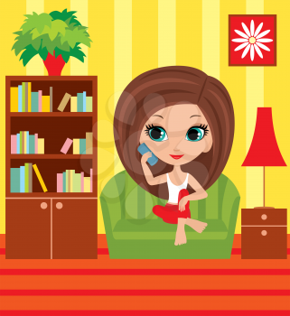Royalty Free Clipart Image of a Girl Talking on the Telephone