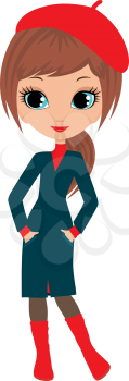 Royalty Free Clipart Image of a Woman in a Coat and Beret
