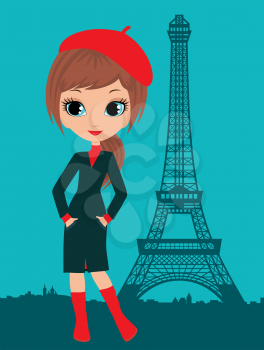 Royalty Free Clipart Image of a Girl in Paris