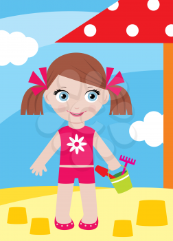 Royalty Free Clipart Image of a Girl at the Beach
