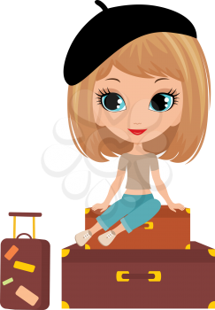 Royalty Free Clipart Image of a Woman With Suitcases