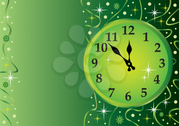 Royalty Free Clipart Image of a New Year's Background With a Clock