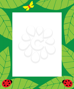 Royalty Free Clipart Image of a Frame With Bugs and Leaves