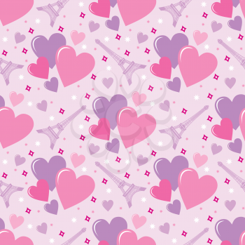 Royalty Free Clipart Image of a Heart Background and the Eiffel Tower