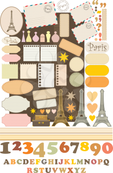 Royalty Free Clipart Image of Scrapbooking Elements With a French Theme