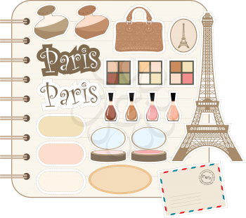 Royalty Free Clipart Image of Eiffel Tower and Cosmetic Elements