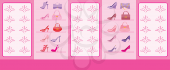 Royalty Free Clipart Image of a Wall of Shoes
