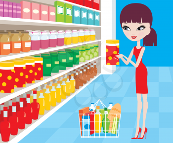 Royalty Free Clipart Image of a Woman in a Grocery Store