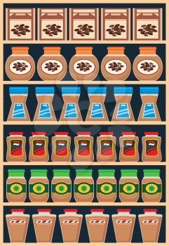 Royalty Free Clipart Image of Groceries on Shelves