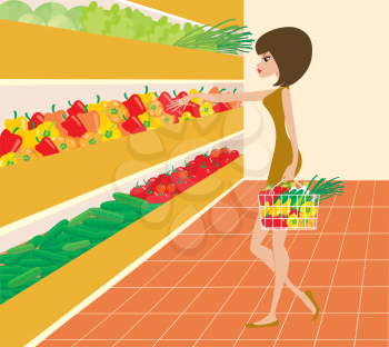 Royalty Free Clipart Image of a Woman in a Supermarket