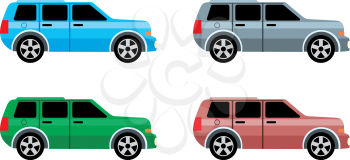Royalty Free Clipart Image of Vehicles in Different Colours