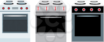 Royalty Free Clipart Image of Three Ovens