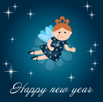 Royalty Free Clipart Image of a New Year Greeting With a Fairy