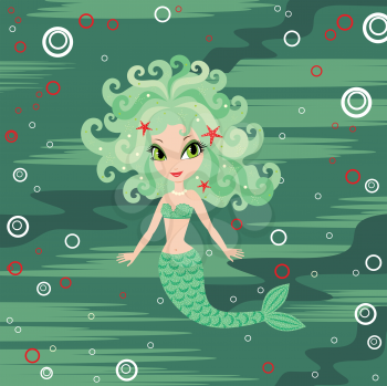 Royalty Free Clipart Image of a Mermaid Cartoon