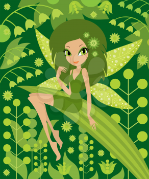 Royalty Free Clipart Image of a Fairy and Leaves