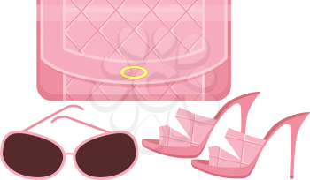 Royalty Free Clipart Image of a Purse, Heels and Sunglasses