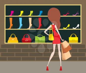 Royalty Free Clipart Image of a Woman Looking at Shoes