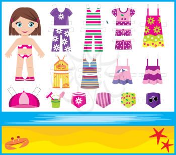 Royalty Free Clipart Image of a Paper Doll With Summer Clothes